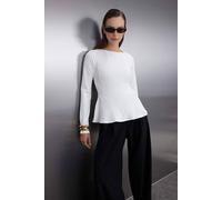 Wovcor Boat Neck Peplum Long Sleeve Knit Blouse In Ecru Ecru
