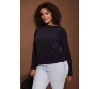 Wovcor Boat Neck Relaxed Fit Long Sleeve Top In Black Black