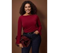 Wovcor Boat Neck Relaxed Fit Long Sleeve Top In Burgundy Burgundy