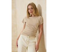 WOVCOR Boat Neck Scuba Crepe Knit Blouse - Stone - S