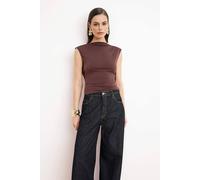 Wovcor Boat Neck Sleeveless Knit Sandy Party Blouse In Brown Brown