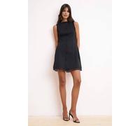 Wovcor Boat Neck Sleeveless Mini A-Line Dress With Lace Hem In Black Black