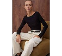 Wovcor Boat Neck Stretch Knit Long Sleeve Blouse In Black Black