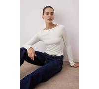 Wovcor Boat Neck Stretch Knit Long Sleeve Blouse In Ecru Ecru