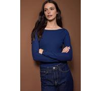 Wovcor Boat Neck Stretch Knit Long Sleeve Blouse In Navy Navy M