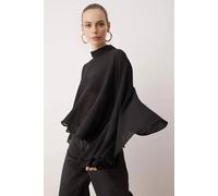 Wovcor Boho Ruffle Detail Unlined Woven Blouse In Black Black