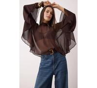 Wovcor Boho Ruffle Detail Unlined Woven Blouse In Brown Brown