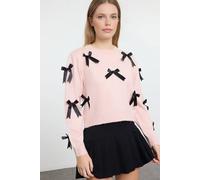 Wovcor Bow Detail Soft Textured Knit Sweater In Pink Pink M
