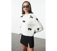 Wovcor Bow Detail Soft Textured Knit Sweater In White White