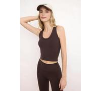 WOVCOR Brushed Soft Fabric Knitted Sport Blouse - Brown - S