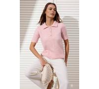 Wovcor Button Detail Collared Short Sleeve Knitted Polo Top In Pink Pink
