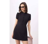 Wovcor Button Detail High Neck Tailored Mini Dress In Black Black