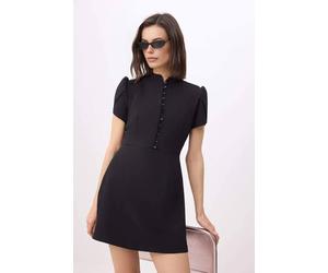 Wovcor Button Detail High Neck Tailored Mini Dress In Black Black