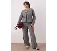 Wovcor Button Detail Relaxed Fit Wide Leg Trouser Co-Ord Set In Dark Grey Dark Grey