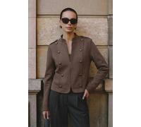 Wovcor Button Detail Zip Front Slim Fit Structured Jacket In Brown Brown