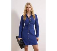 Wovcor Button Front Collared Tailored Long Sleeve Mini Shirt Dress In Navy Navy