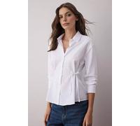 Wovcor Button Front Woven Shirt With Waist Tie Detail In White White 10