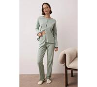 Wovcor Button Through Pointelle Ribbed Long Sleeve Knit Pyjama Set In Mint Mint XS