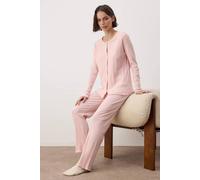 Wovcor Button Through Pointelle Ribbed Long Sleeve Knit Pyjama Set In Pink Pink