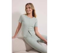Wovcor Button Through Round Neck Short Sleeve Cotton Ribbed Pyjama Set In Mint Mint M