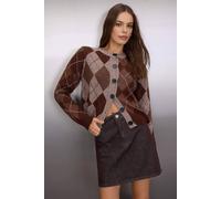 Wovcor Button-Up Argyle Knit Cardigan With Crew Neck Multi