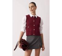 Wovcor Button-Up Ribbed Knit Cropped Sweater Vest In Burgundy Burgundy M