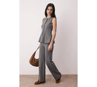 Wovcor Buttoned Peplum Knit Top & Palazzo Trousers 2 Piece Co-Ord Set In Dark Grey Dark Grey XS