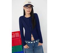 Wovcor Buttoned Stretch Knit Blouse In Navy Navy L