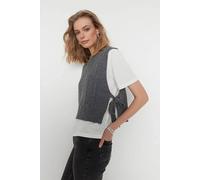 Wovcor Cable Knit Cropped Sweater Vest With Side Tie Detail In Dark Grey Dark Grey