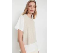 Wovcor Cable Knit Cropped Sweater Vest With Side Tie Detail In Stone Stone
