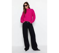 Wovcor Cable Knit High Neck Cropped Jumper In Fuchsia Fuchsia M