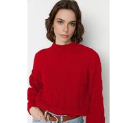 Wovcor Cable Knit High Neck Cropped Jumper In Red Red