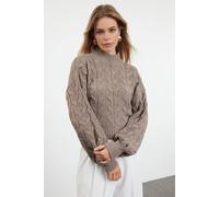 Wovcor Cable Knit High Neck Cropped Jumper In Taupe Taupe M