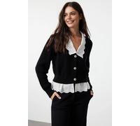 Wovcor Cable Knit Polo Collar Button Cardigan In Black Black