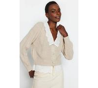 Wovcor Cable Knit Polo Collar Button Cardigan In Stone Stone