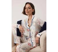 Wovcor Cafe Print Contrast Piping Revere Collar Long Sleeve Pyjama Set Multi M