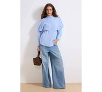 Wovcor Cape Overlay Button Front Long Sleeve Cotton Poplin Shirt In Blue Blue