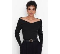 Wovcor Carmen Collar Knit Sweater Off-Shoulder Rib Knitted Jumper In Black Black S