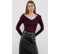 Wovcor Carmen Collar Knit Sweater Off-Shoulder Rib Knitted Jumper In Plum Plum