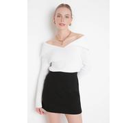 Wovcor Carmen Collar Knit Sweater Off-Shoulder Rib Knitted Jumper In White White M