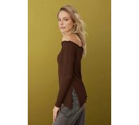 WOVCOR Carmen Collar Textured Asymmetrical Knit Blouse - Brown - S