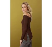Wovcor Carmen Collar Textured Knit Blouse In Brown Brown M