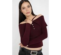 Wovcor Carmen Halter Neck Knit Sweater In Burgundy Burgundy