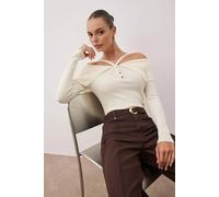 Wovcor Carmen Halter Neck Knit Sweater In Ecru Ecru