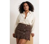 Wovcor Check Button Detail Frill Hem Mini Skirt In Brown Brown