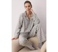 Wovcor Check Flannel Revere Collar Long Sleeve Cotton Woven Pyjama Set In Grey Grey