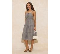 Wovcor Check Tie Front Tiered Strappy Woven Midi Dress Multi 8