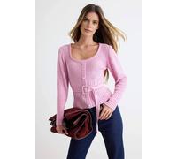 Wovcor Chenille Long Sleeve Belted Knitted Sweater In Pink Pink