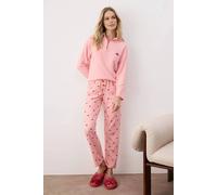 Wovcor Cherry Embroidered Zip Neck Long Sleeve Waffle Knit Pyjama Set In Pink Pink