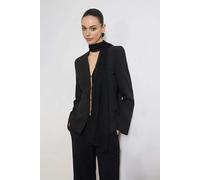 WOVCOR Chiffon Shawl Detail Fitted Woven Blazer Jacket with Hook and Eye Closure - Black - 12